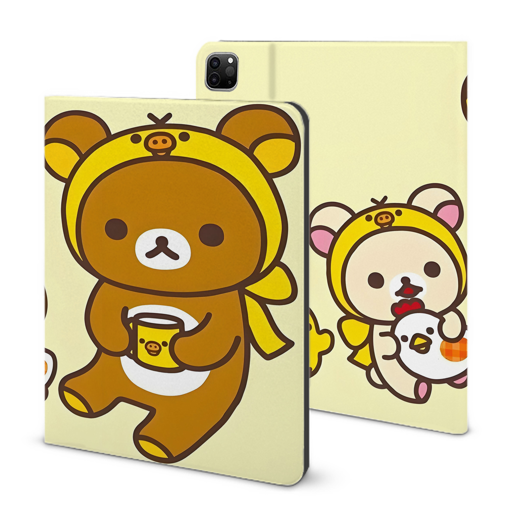 （画像用） リラックマ リラックマ キイロイトリ Rilakkuma Korilakkuma Kiiroitori IPad ケース ブック型 PUレザー TPU 耐衝撃 軽量 薄型 ペン収納なし 全面保護 IPad 各モデル対応